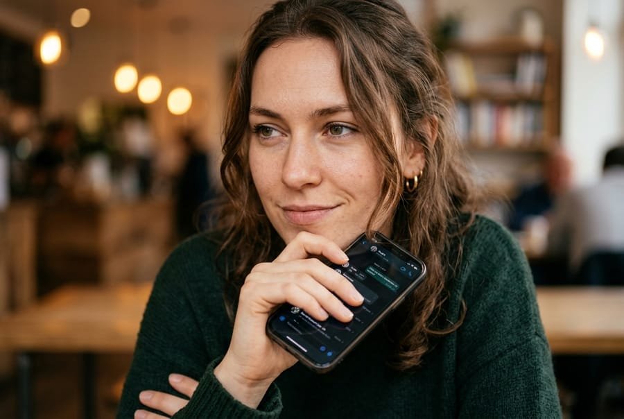 Player thinking of a clever clue while bluffing as the imposter